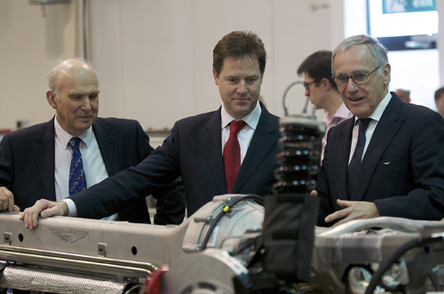 The Deputy Prime Minister Nick Clegg and Business Secretary Vince Cable pictured here with with CEO Dr Ulrich Bez