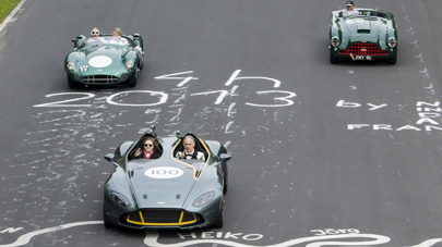 A cavalcade of more than 100 Aston Martin sports cars at Nürburgring