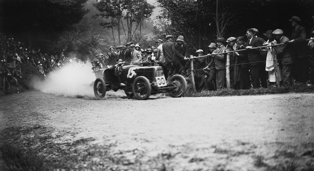 Count Louis Zborowski competes in the Midland Automobile Hillclimb at Shelsley Walsh in 1922.