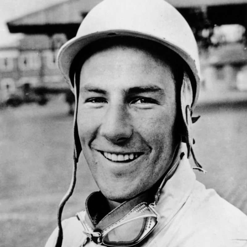 Sir Stirling in his white helmet, in the 1950s