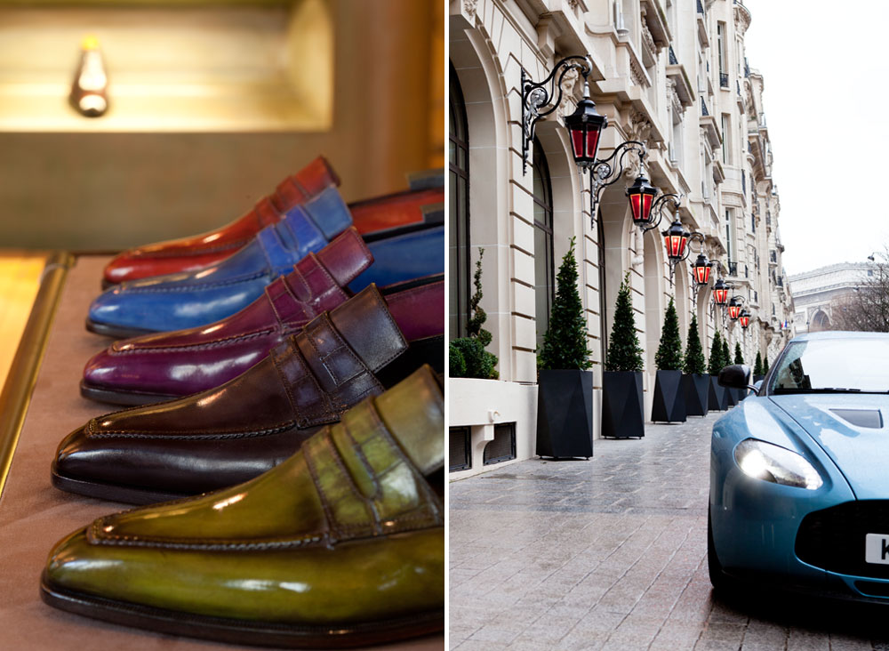 fine footwear at Berluti; the Zagato pauses for breath outside the hotel in Paris